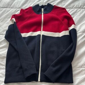 Colorblock Zip-Up Sweater - Red, White, and Navy